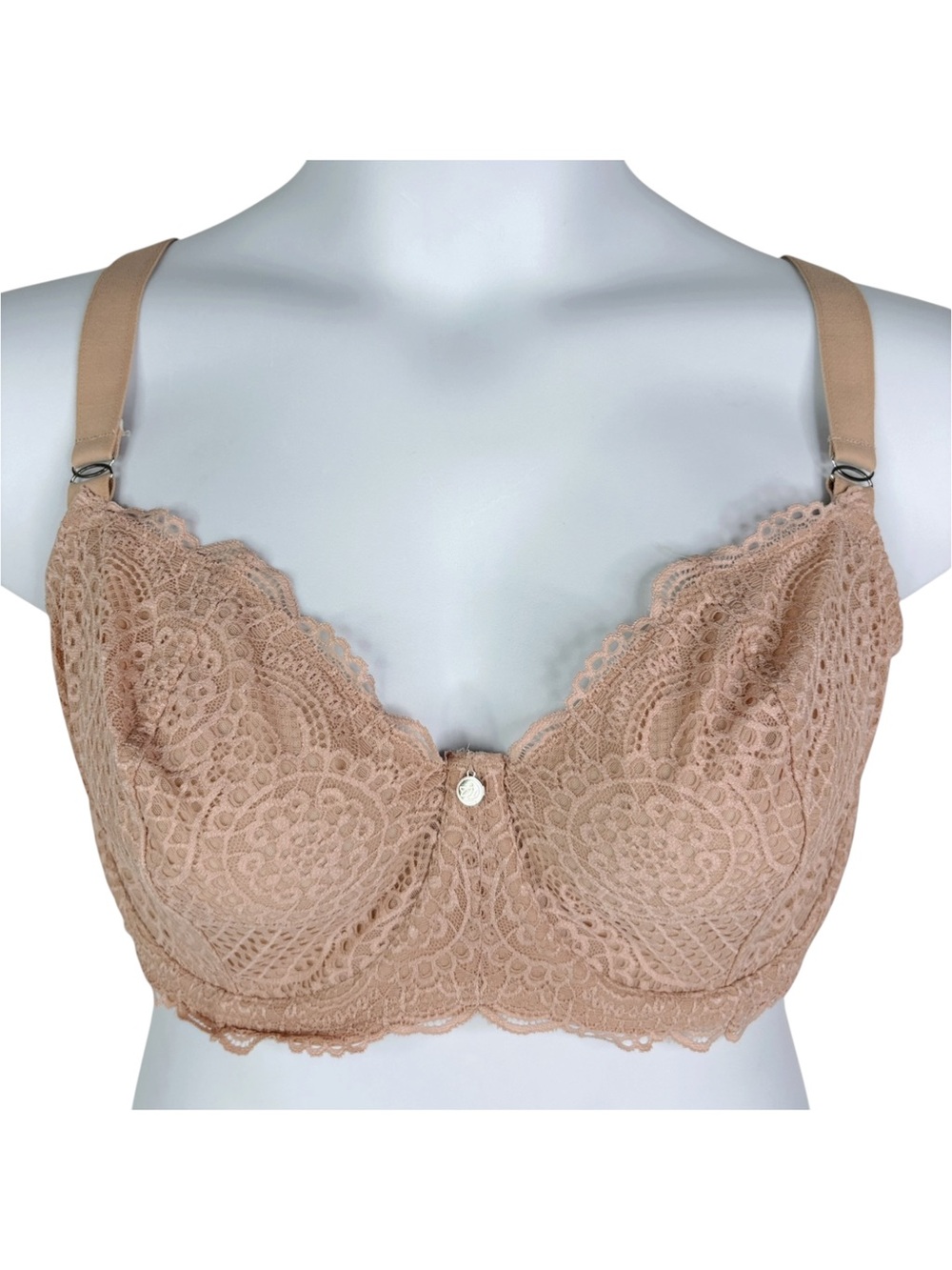 Birdsong Amanda Unlined Balconette Bra sz 38G * Natural Beige Soft Cup Lace